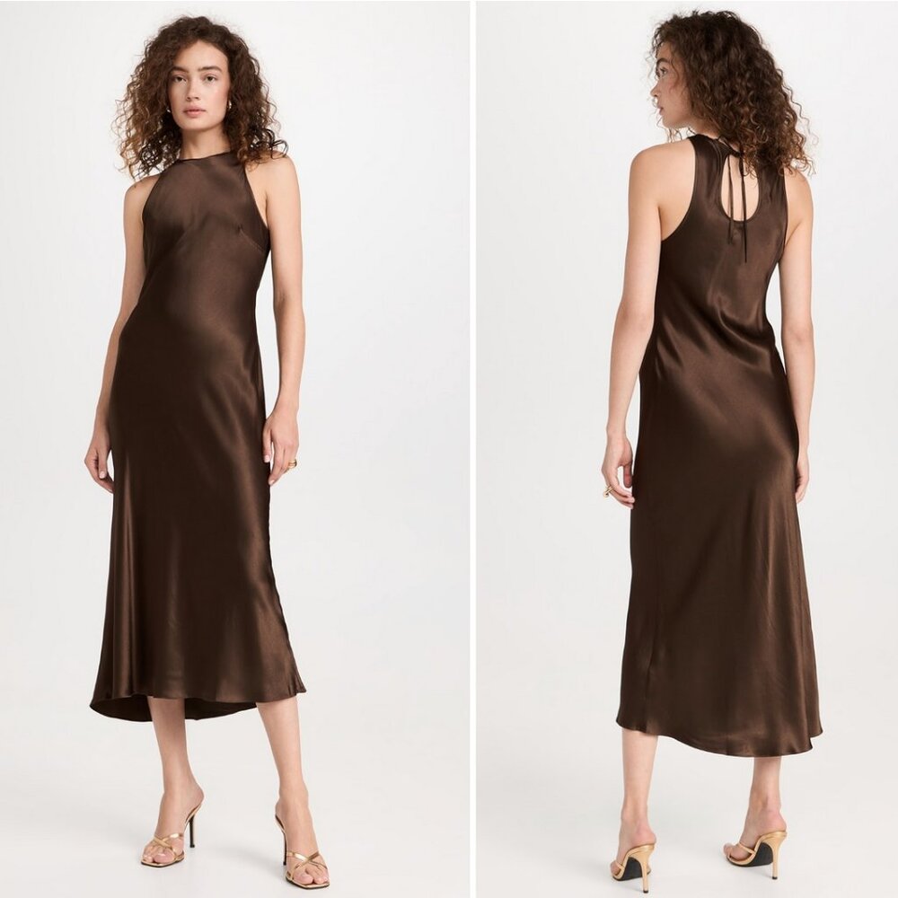 Rails "Solene" Silk Midi Dress in Dark Moss sz MEDIUM
